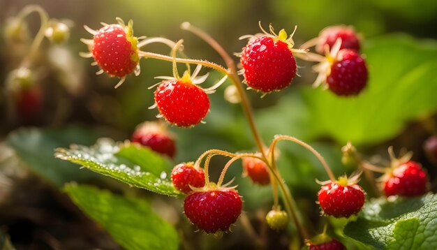 a bunch of raspberries that are on a bush