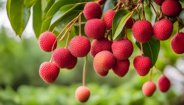 Photo a bunch of raspberries that are on a tree