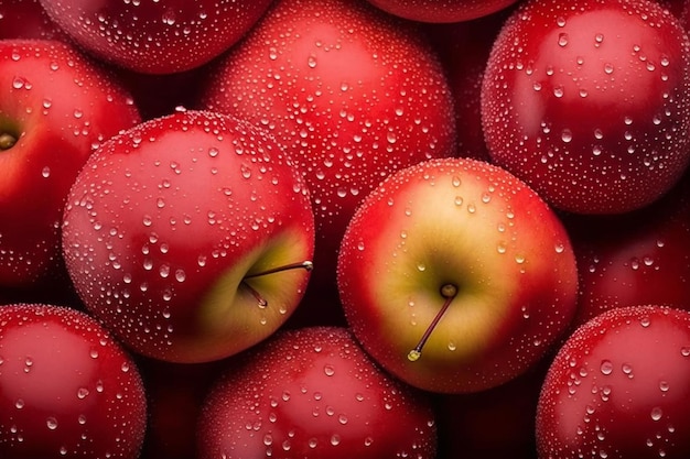 A bunch of red apples with water drops on them