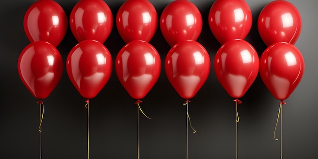 Bunch of Red Balloons Isolated on Black Background Floating Helium Balloons