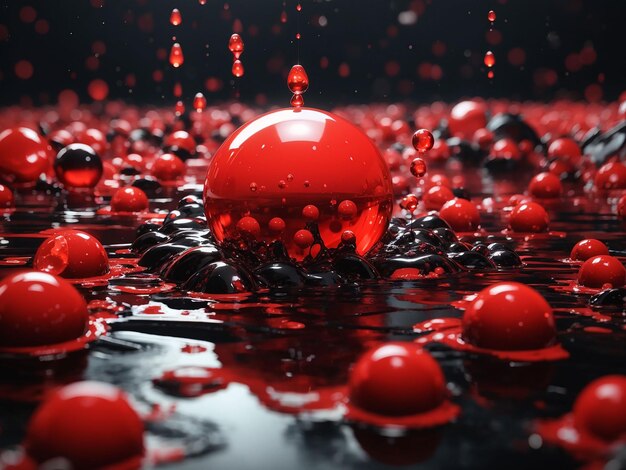 Photo a bunch of red balls floating on top of a black surface