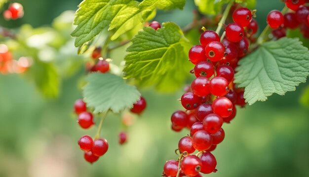 Photo a bunch of red berries are on a branch with green leaves