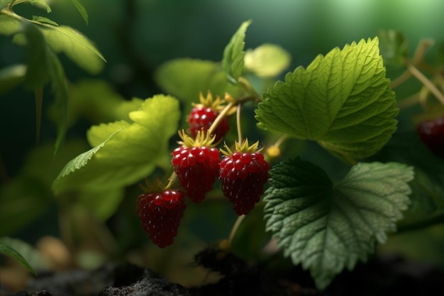 A bunch of red berries on a bush