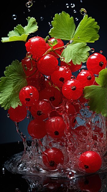 a bunch of red berries in a glass of water