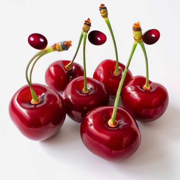 A bunch of red cherries on white background 4561