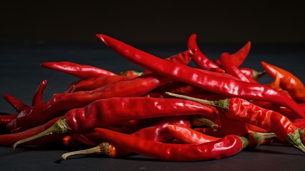 A bunch of red chili peppers on a black background