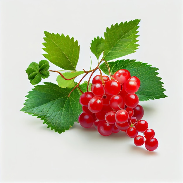 Bunch of red currants with leaves on white background