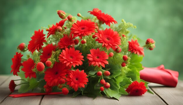 Photo a bunch of red flowers that are on a table