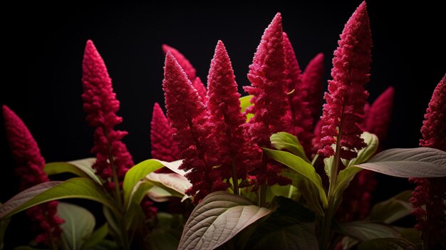 a bunch of red flowers with green leaves