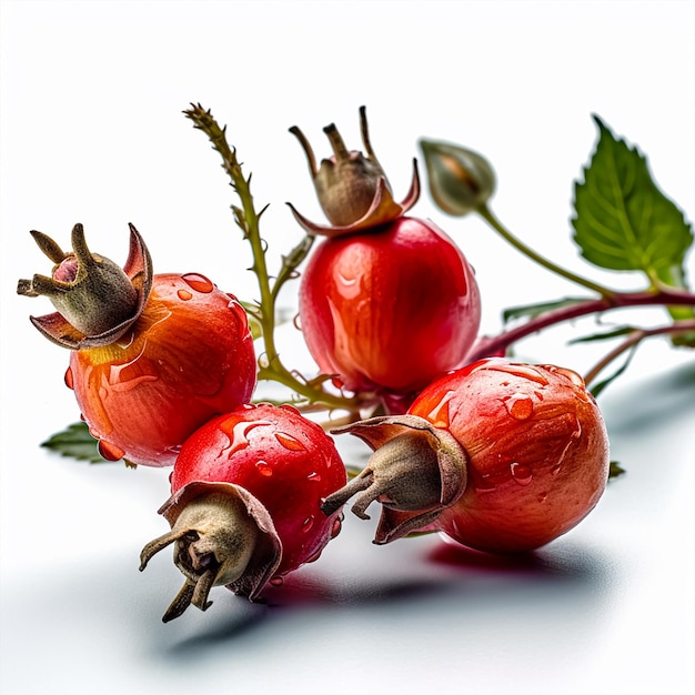 A bunch of red fruit with the word pomegranate on it