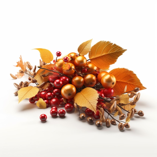 A bunch of red and gold berries and leaves with the word " autumn " on it.