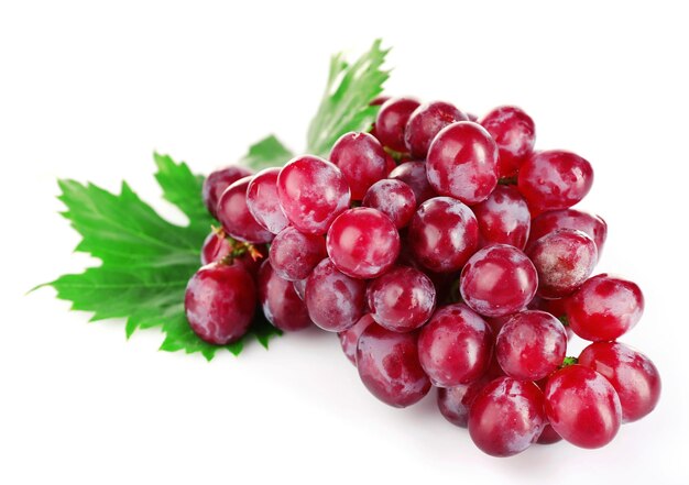 Bunch of red grape with leaf isolated on white