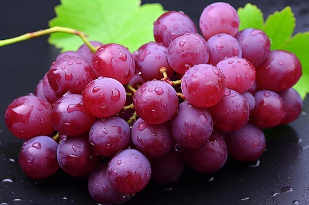 Bunch of red grapes growing in a vineyard