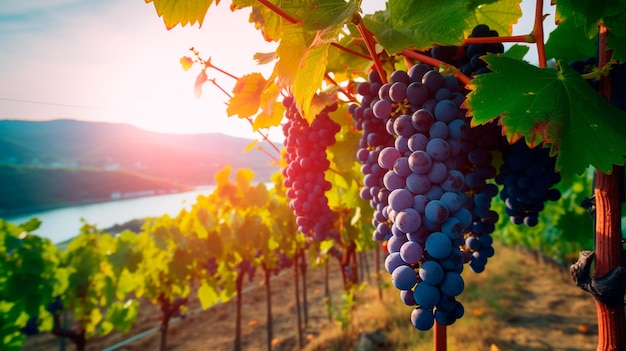 bunch of red grapes in the vineyard