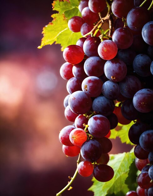 bunch of red grapes with green leaves Shallow depth of field ai generative