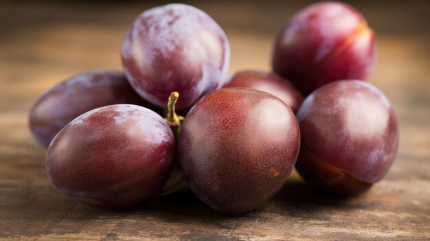 A bunch of red grapes on a wooden table