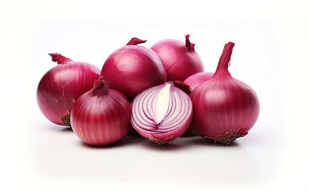 Bunch of red onion isolated on white background