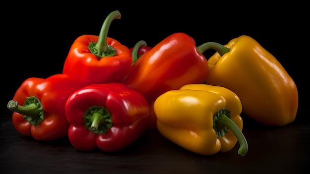 A bunch of red peppers on a black background