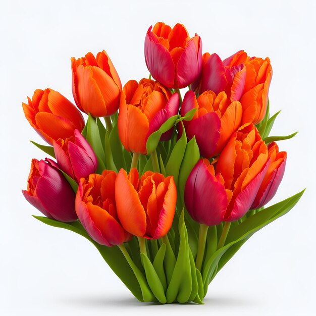 A bunch of red and pink tulips are in a vase.