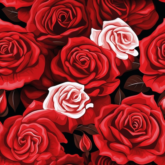 A bunch of red roses with white and pink flowers