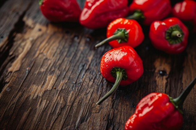 a bunch of red strawberries are laying on a wooden surface