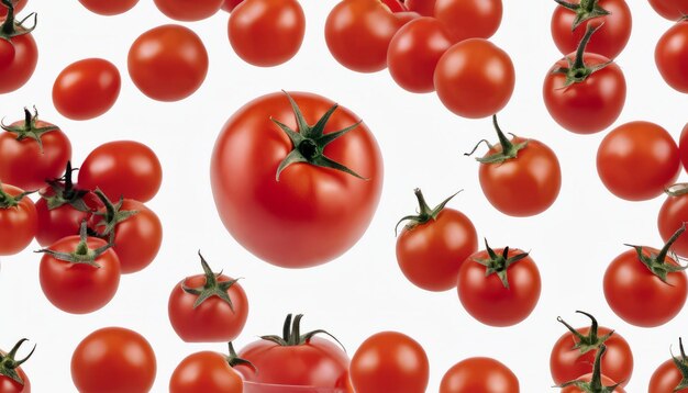 A bunch of red tomatoes in a white background