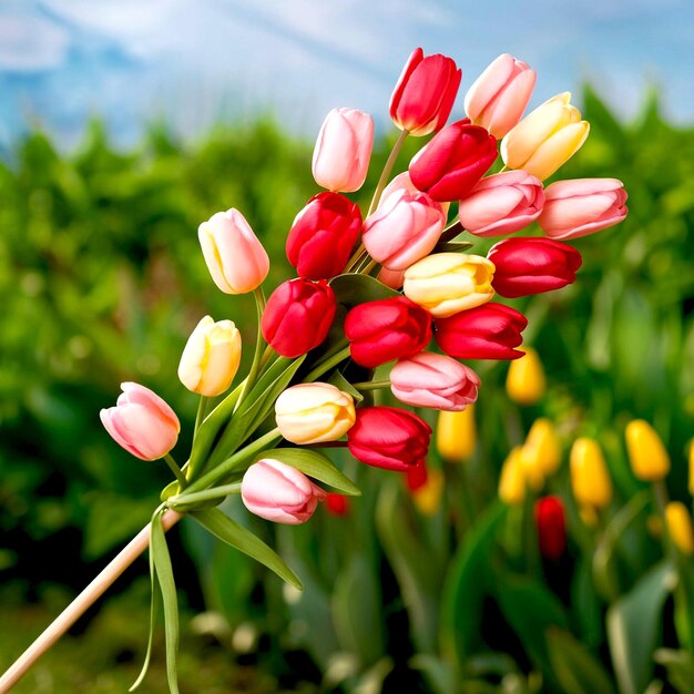 A bunch of red and yellow tulips