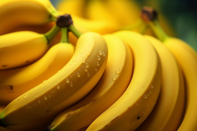 A bunch of ripe bananas on a blurry background