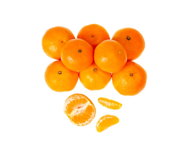 Bunch of ripe orange clementines isolated  