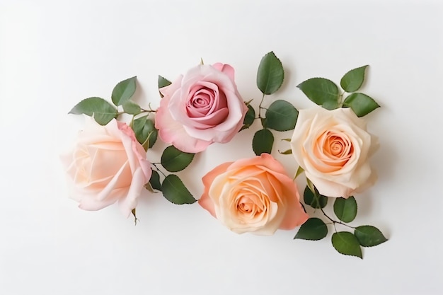 A bunch of roses on a white background