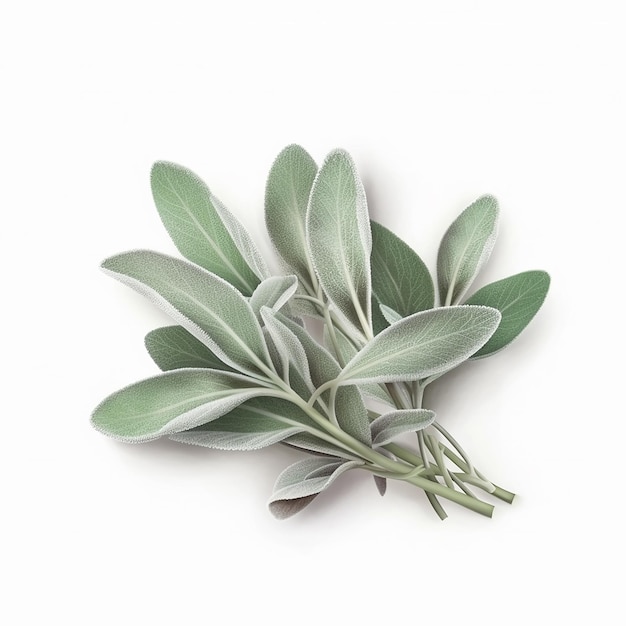 A bunch of sage leaves on a white background