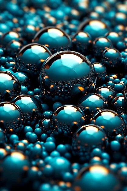 Bunch of shiny blue balls are in the middle of pile of blue balls Generative AI