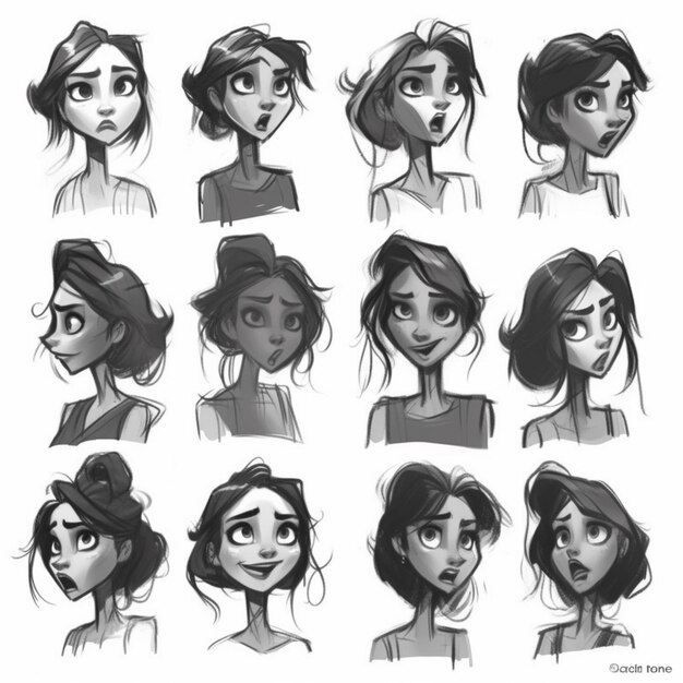 A bunch of sketches of a woman with different expressions generative ai