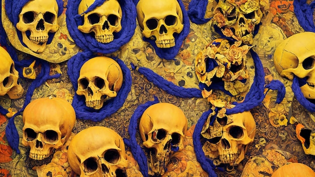 A Bunch Of Skulls That Are On A Table