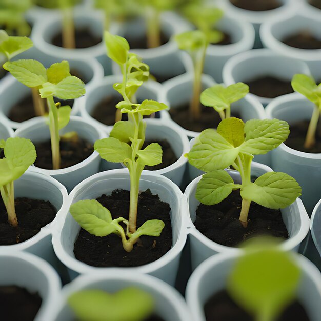 a bunch of small plants are lined up in rows