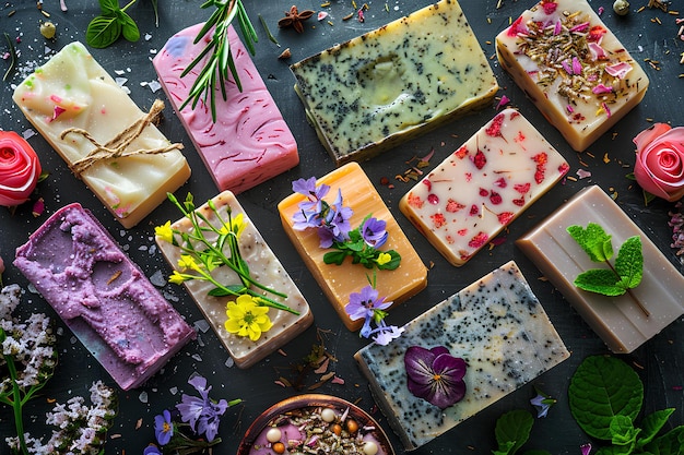 Photo a bunch of soap bars sitting on top of a table