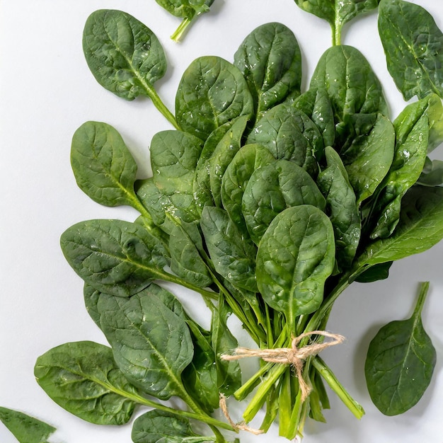 Bunch of spinach leaves on isolated white background