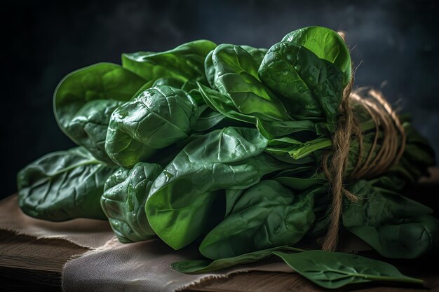 A bunch of spinach on a table