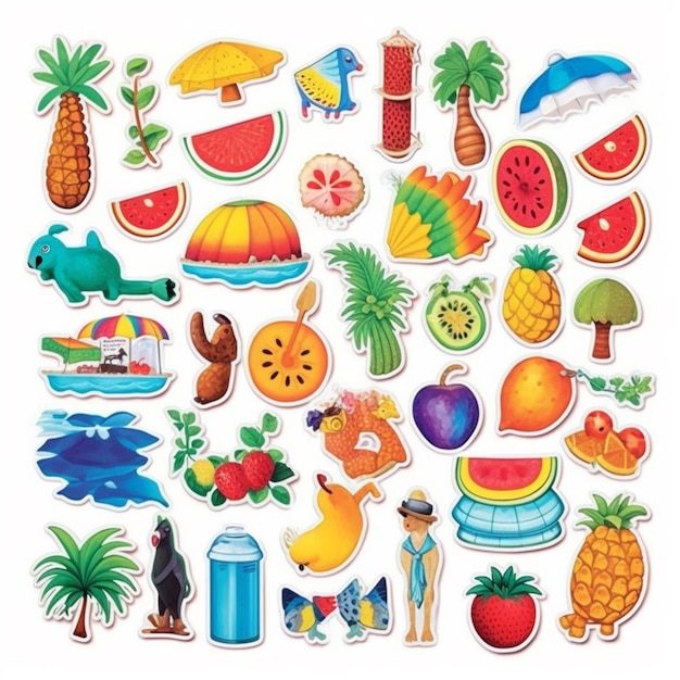 Photo a bunch of stickers with different types of fruit and vegetables generative ai