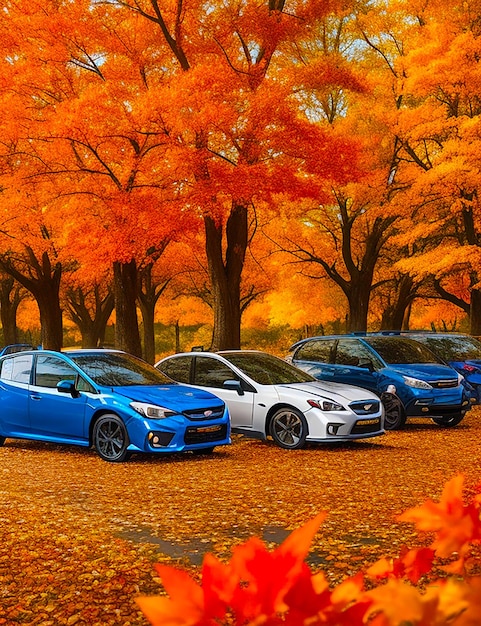 Photo a bunch of subaru imprezas parked side by side generated by ai