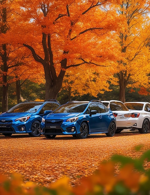 A bunch of subaru imprezas parked side by side generated by ai