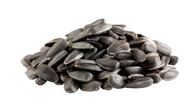 Bunch of sunflower seeds isolated on a white background.