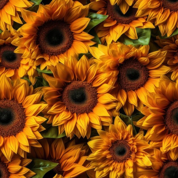 A bunch of sunflowers that are yellow and orange