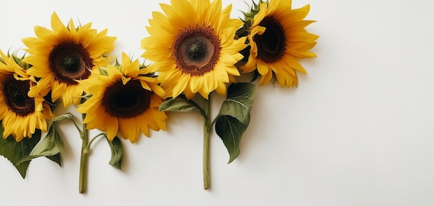 A bunch of sunflowers on a white background