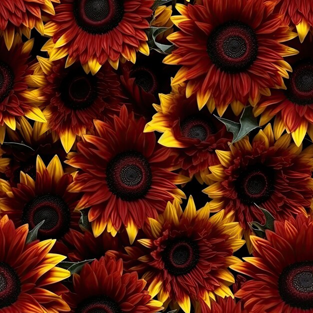 Photo a bunch of sunflowers with yellow and red flowers