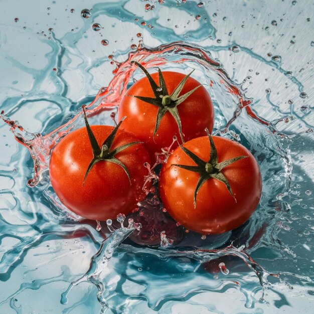 Foto un mucchio di pomodori sono in acqua con le bolle che escono dall'acqua