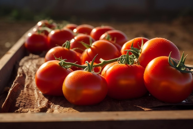 A bunch of tomatoes on a table with the word " tomato " on the side.