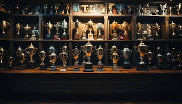 A Bunch of Trophies Proudly Arranged on a Shelf