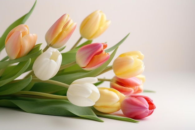 A bunch of tulips on a white background