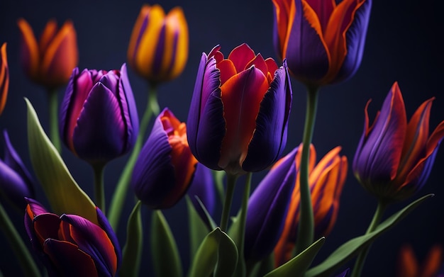 Photo a bunch of tulips with a dark background